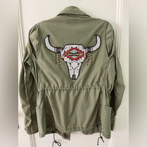 Polo Ralph Lauren Utility Jacket in army green, size small with skull beading